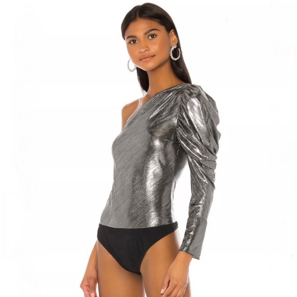 ALIX NYC Metallic One-Shoulder Bodysuit | Silver | XS | Revolve